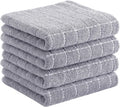 Homaxy 100% Cotton Terry Kitchen Towels(Light Grey, 13 x 28 Inches), Checkered Designed, Soft and