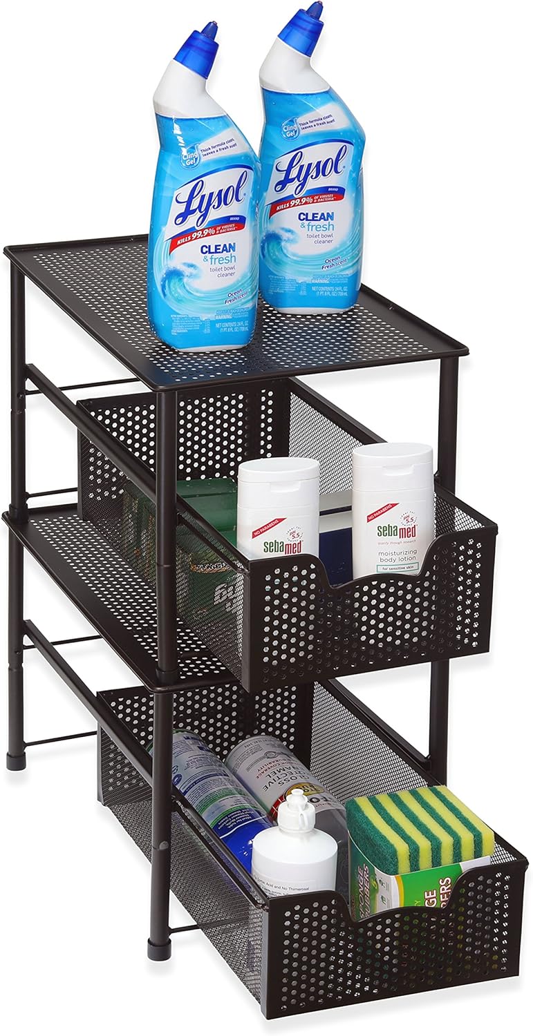 Simple Houseware Stackable Under Sink Cabinet Sliding Basket Organizer Drawer, Bronze
