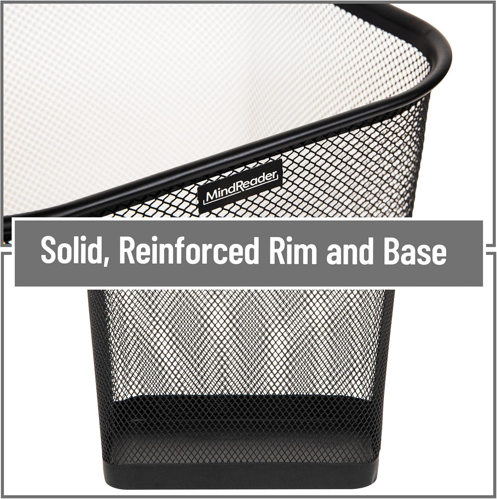 Mind Reader Mesh Trash Can, Waste Paper Basket, Square, Office, Metal Mesh, Set of 2, Black