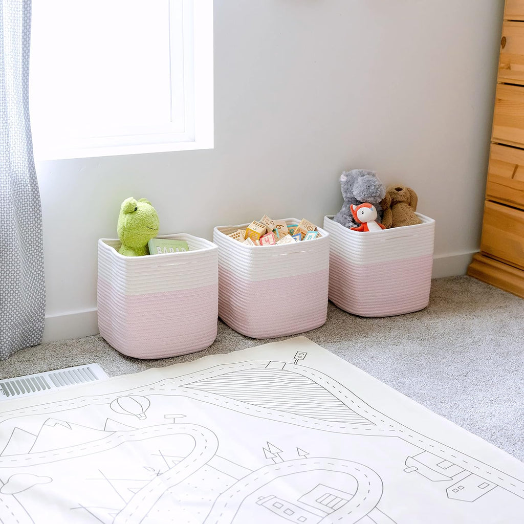 NaturalCozy Storage Cubes 11 Inch Cotton Rope Woven Baskets for Organizing, 3-Pack | Cube Storage