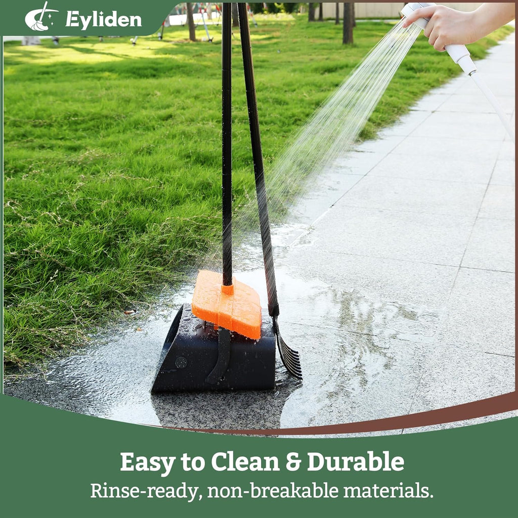 Eyliden Pooper Scooper Broom Set, Include - Dustpan with Lid, Rake, Broom, 35 Waste Bags, 46"