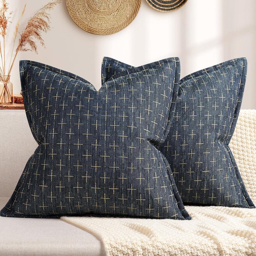 ZWJD Pillow Covers 16x16 Set of 2 Soft Polyester Textured Pillow Covers with Stylish Flange Edge