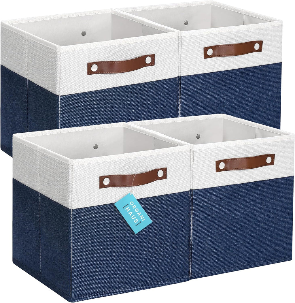OrganiHaus 11x11 Fabric Cubes Storage Bins Set of 4, Foldable Collapsible Fabric Storage Bins for