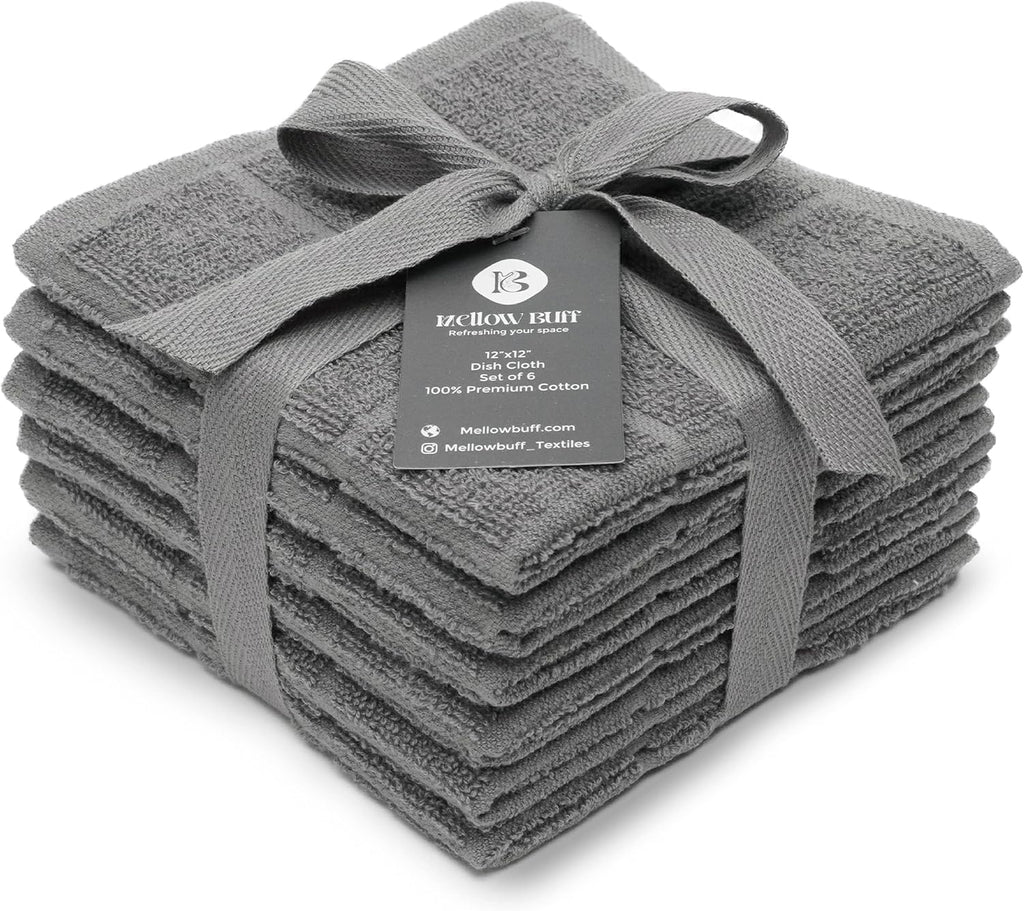 100% Cotton Terry Dish Cloth & Dish Towel, 6 Pack, Super Soft and Absorbent Kitchen Towels, Perfect