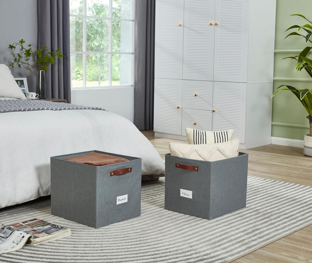 DECOMOMO Storage Cubes, 13x13x13 Storage Cube Bins with Labels, Fabric Organizer Bins (13" / 6pcs