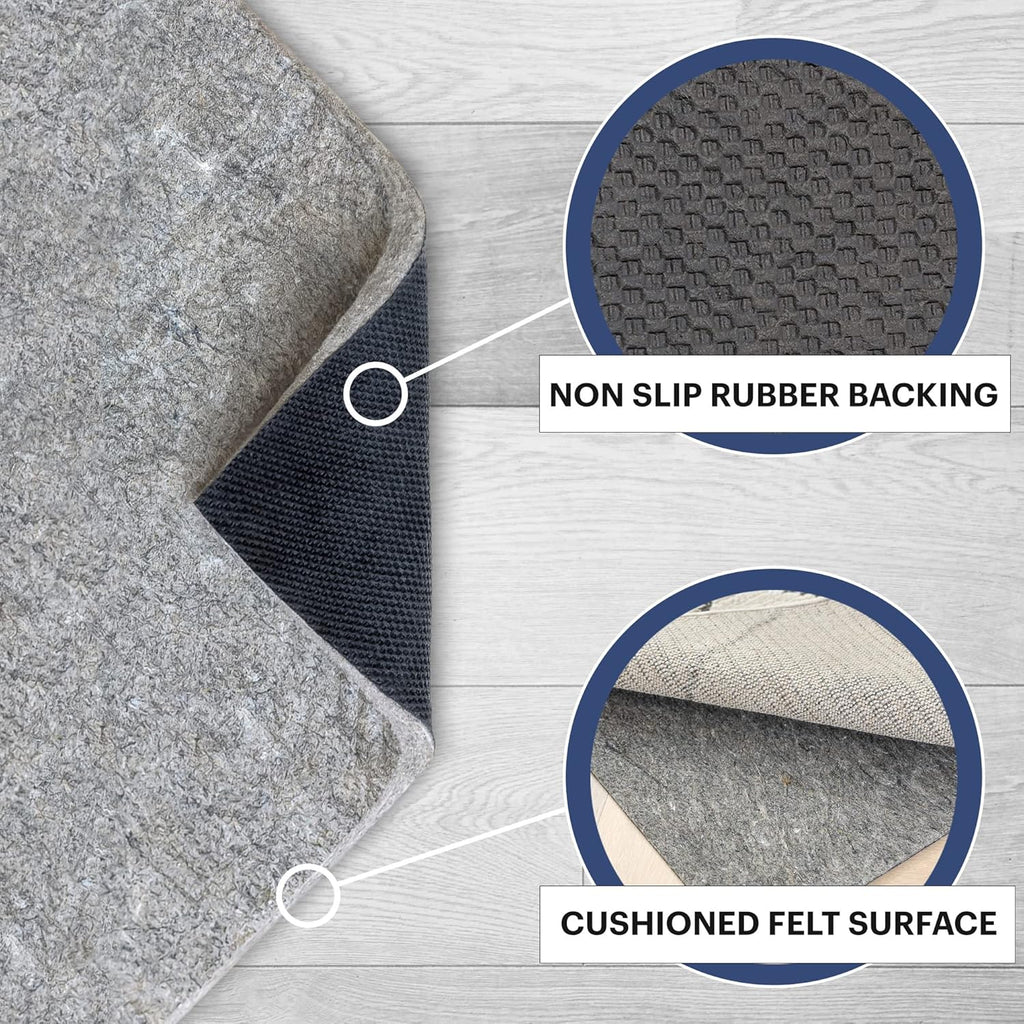 RUGPADUSA - Dual Surface - 7'10" x 10'3" - 3/8" Thick - Felt + Rubber - Enhanced Non-Slip Rug Pad