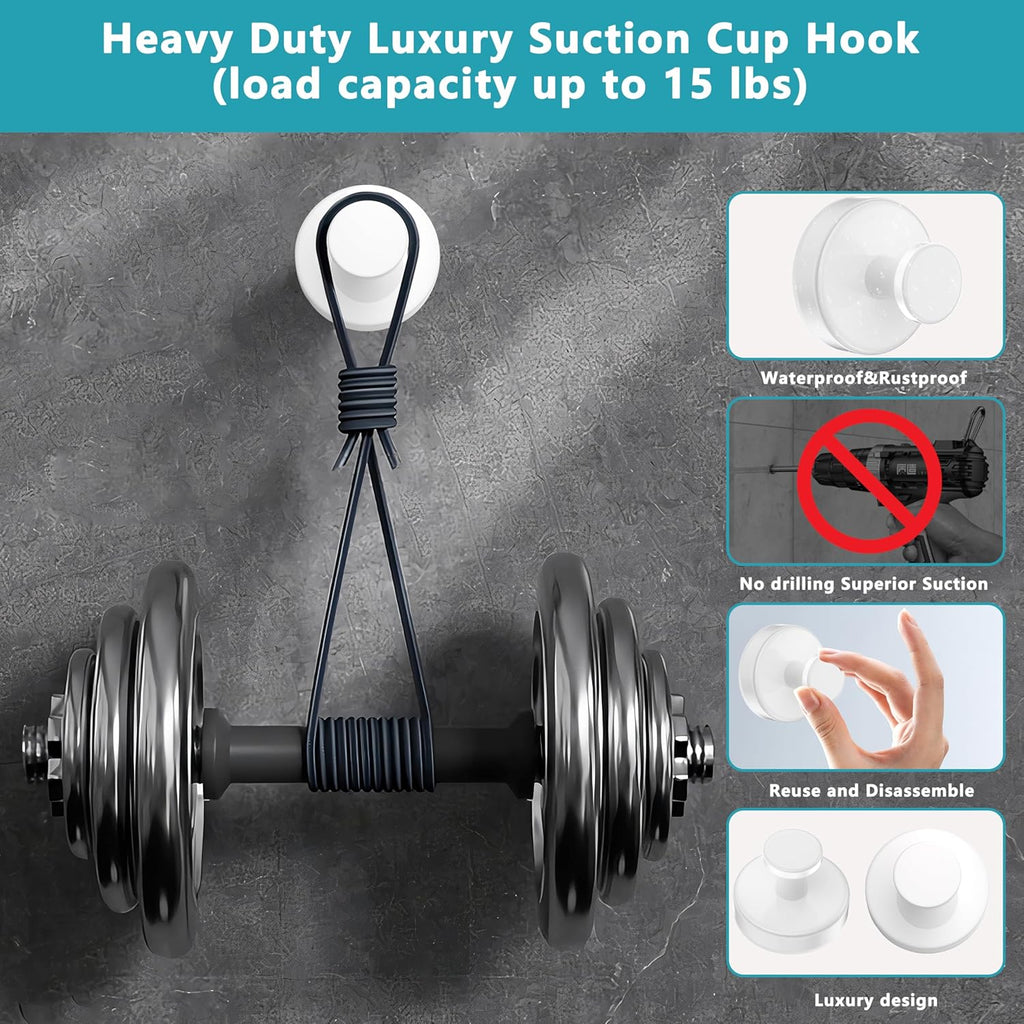 Suction Cup Hooks for Shower,Removable No Drill Towel Hooks,Upgraded 15 lbs Strong Suction hooks