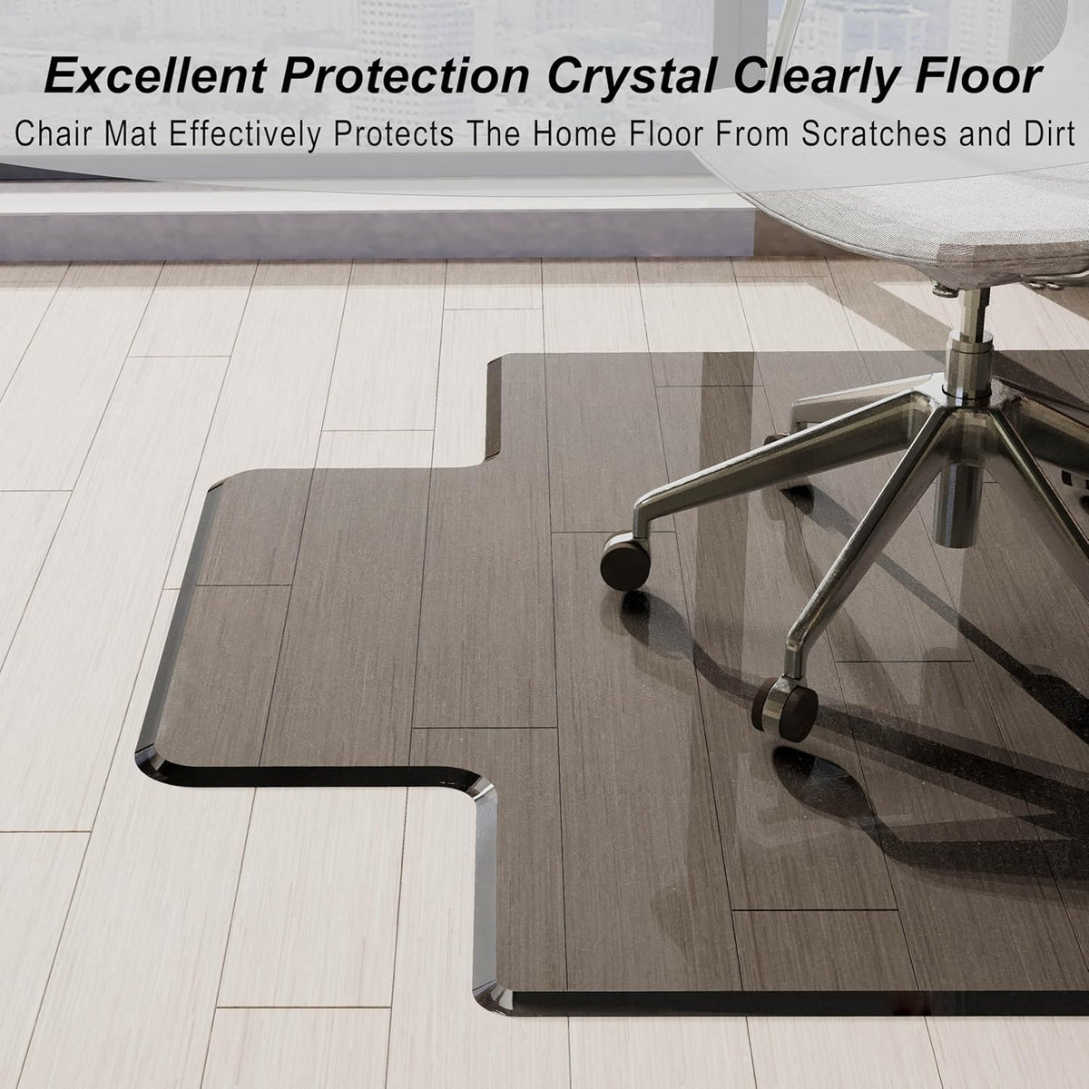 Beveled Edge Irregular Office Chair Mat with Lip for Carpet or Hardwood Floor Crystal Gray 48" x