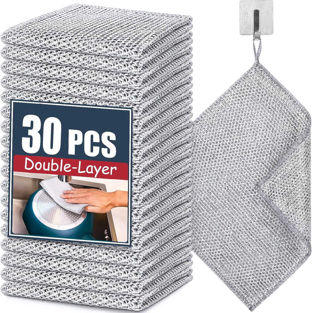 Navona 30 Pcs New Upgrade Steel Wire Dishcloth,Double-Layer Steel Wire Cleaning Cloth,Powerful