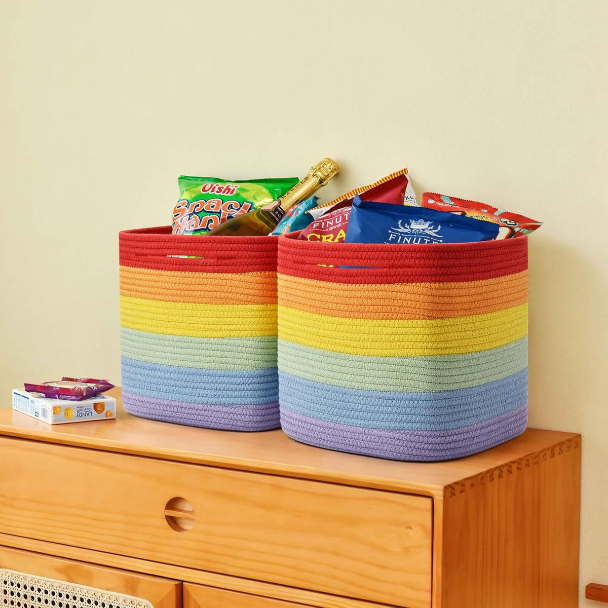 3 Pack Storage Cubes 11 Inch Cotton Rope Woven Baskets for Organizing Cube Bin Square Shelves