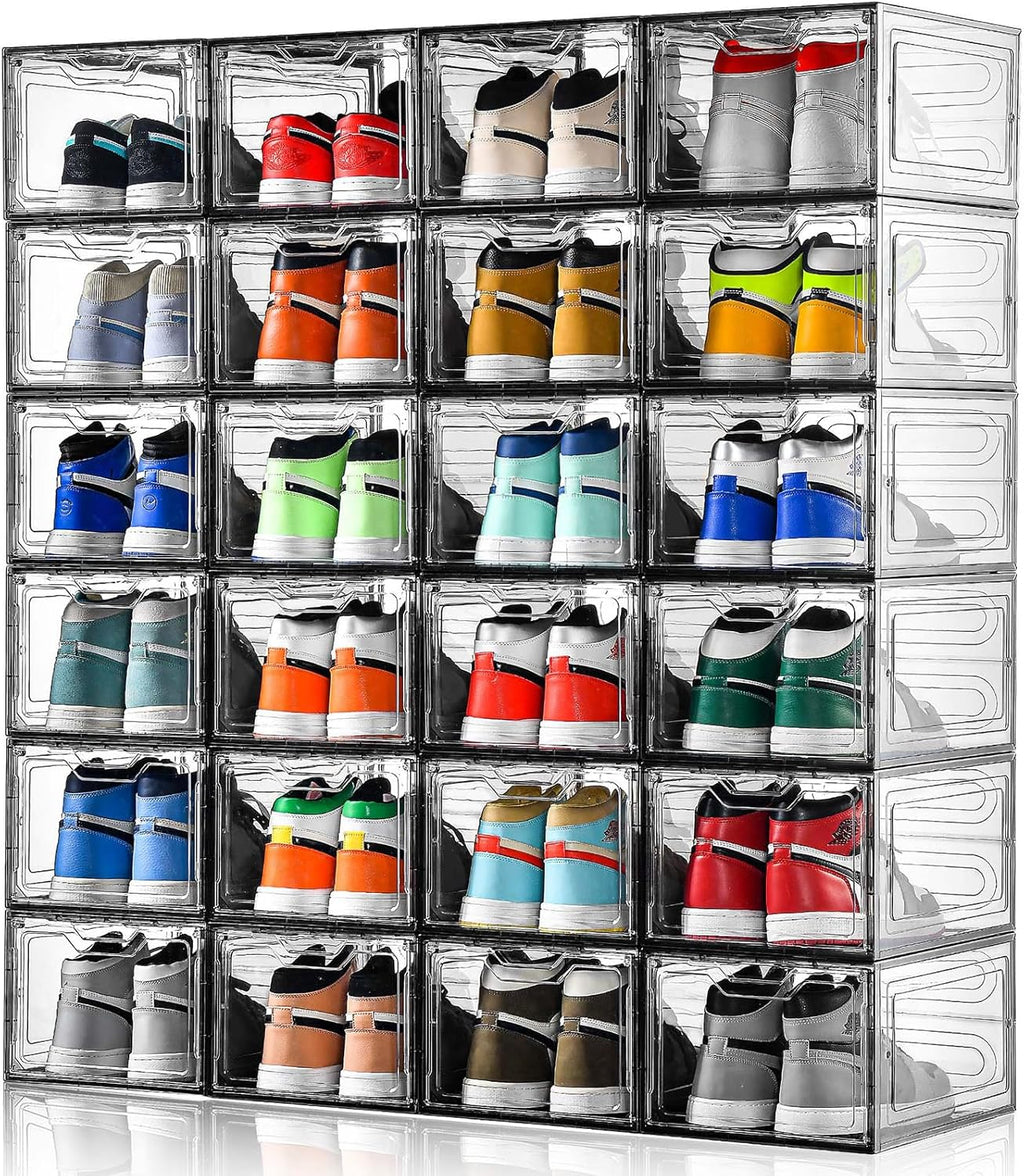 12 Pack Shoe Boxes Shoes Organizer, Shoe Storage Organizer Boxes with Magnetic Door, Clear Shoe