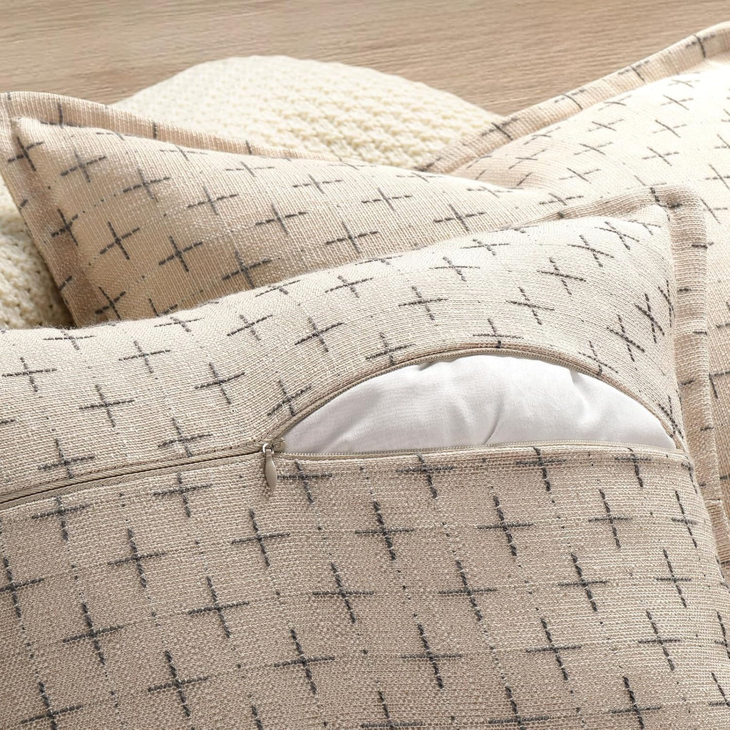 ZWJD Pillow Covers 16x16 Set of 2 Soft Polyester Textured Pillow Covers with Stylish Flange Edge