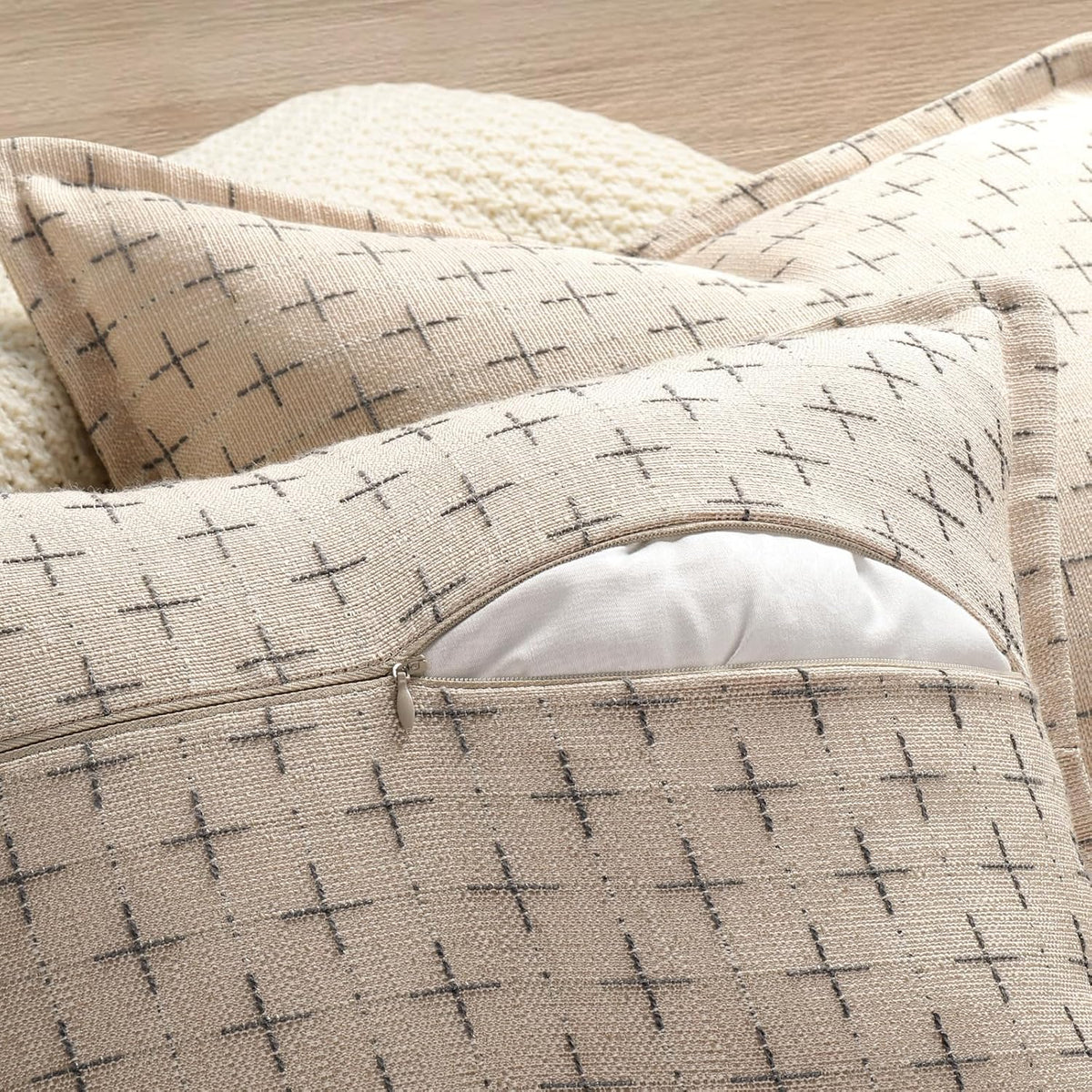 ZWJD Pillow Covers 20x20 Set of 2 Soft Polyester Textured Pillow Covers with Stylish Flange Edge