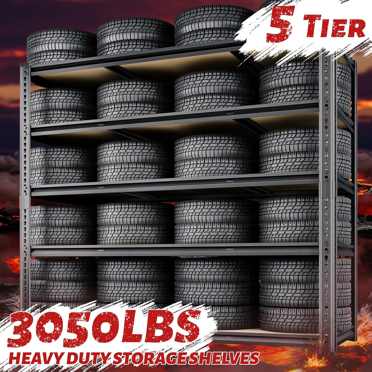 48"W Garage Shelving, 3050LBS Storage Shelves Heavy Duty, 5 Tier Metal Shelving Unit Adjustable