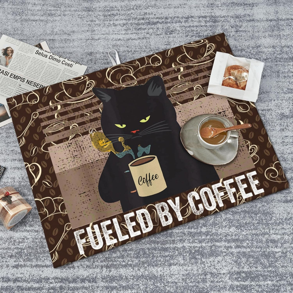 Vintage Cat Dish Drying Mat for Kitchen Counter Absorbent Reversible Retro Coffee Drying Pad
