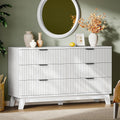 Fluted Dresser with 6 Drawers, 54" Wide Modern Chest of Drawers with Metal Handle, Wooden Dresser