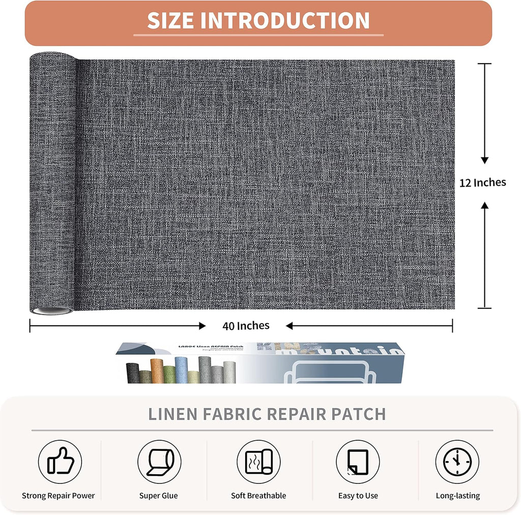 KING MOUNTAIN Fine Linen Fabric Patches, Self-Adhesive, 12x40 inch, Multi Color, For Linen Sofa and