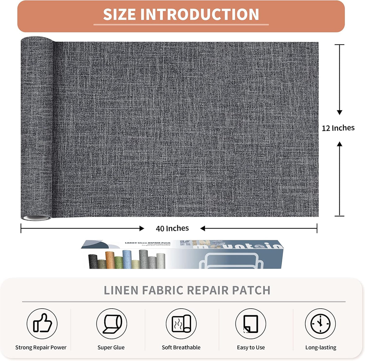 KING MOUNTAIN Fine Linen Fabric Patches, Self-Adhesive, 12x40 inch, Multi Color, For Linen Sofa and
