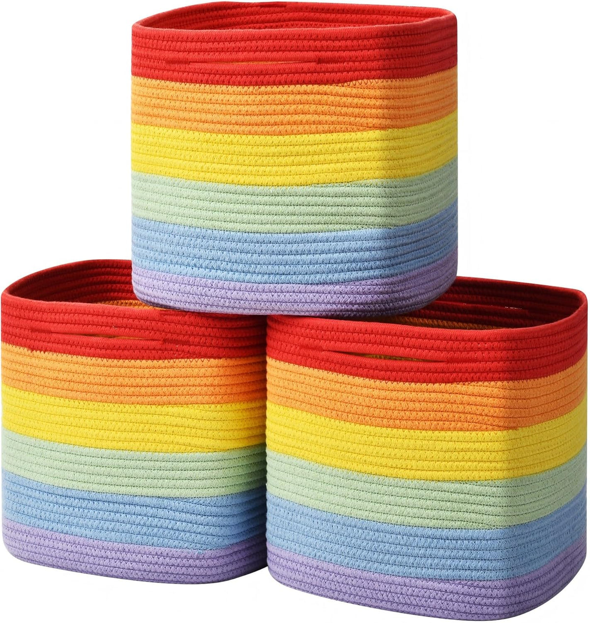 3 Pack Storage Cubes 11 Inch Cotton Rope Woven Baskets for Organizing Cube Bin Square Shelves