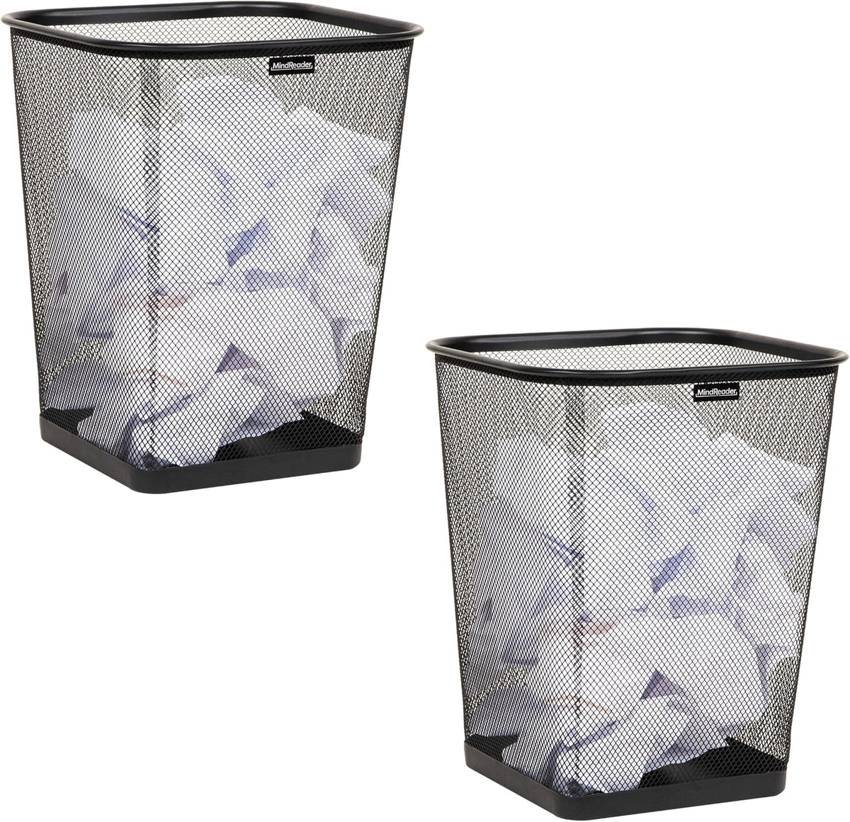 Mind Reader Mesh Trash Can, Waste Paper Basket, Square, Office, Metal Mesh, Set of 2, Black