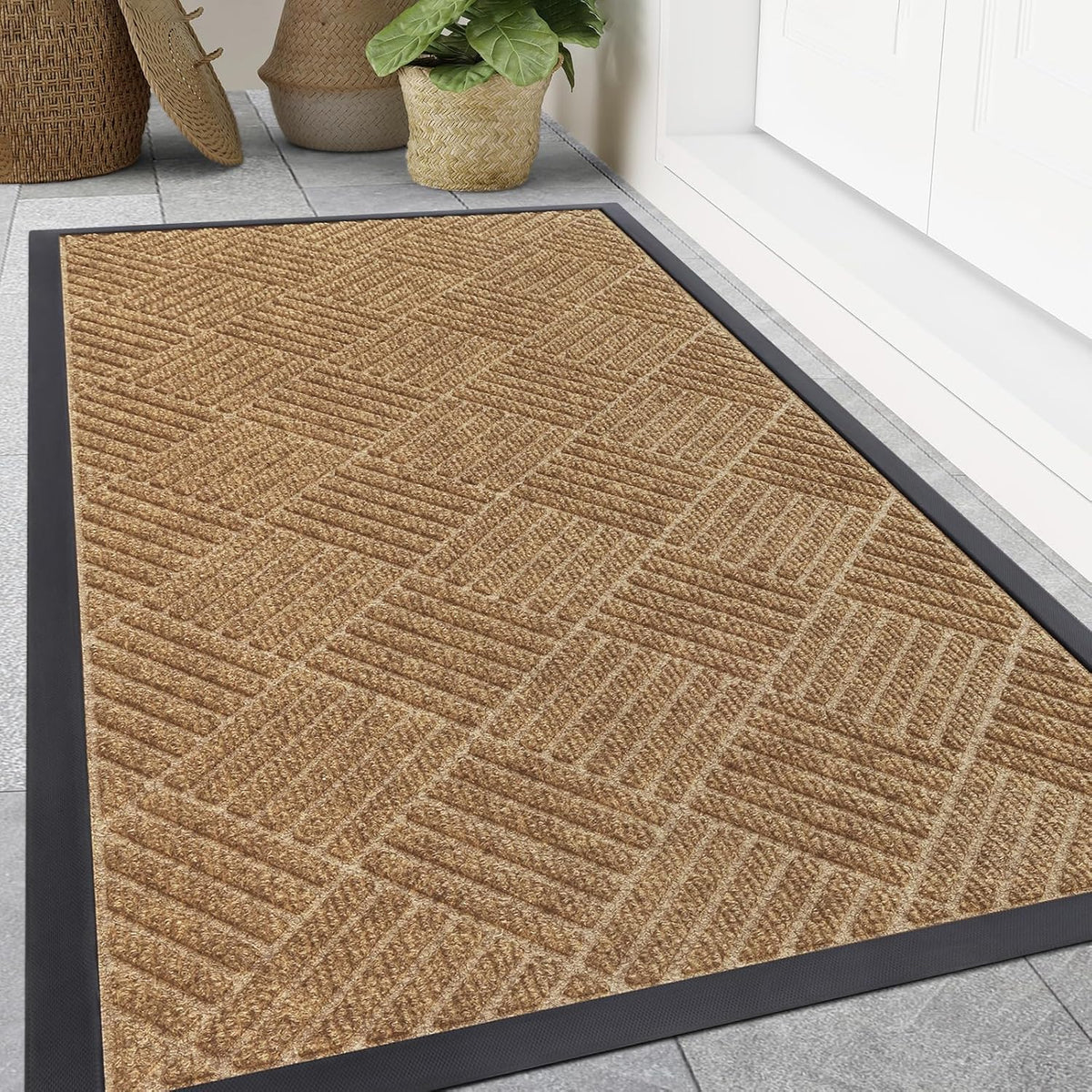 Smiry Front Door Mat Outside Entrance, Heavy Duty Outdoor Indoor Natural Rubber Doormat, Non Slip