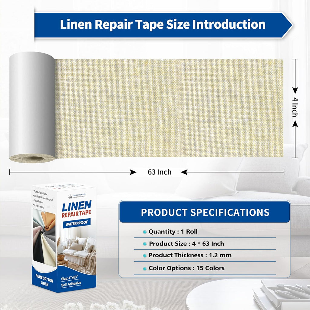 KING MOUNTAIN Linen Repair Patches, Self-Adhesive Fabric Patches, 4 X 63 inch Extra Size, Multi