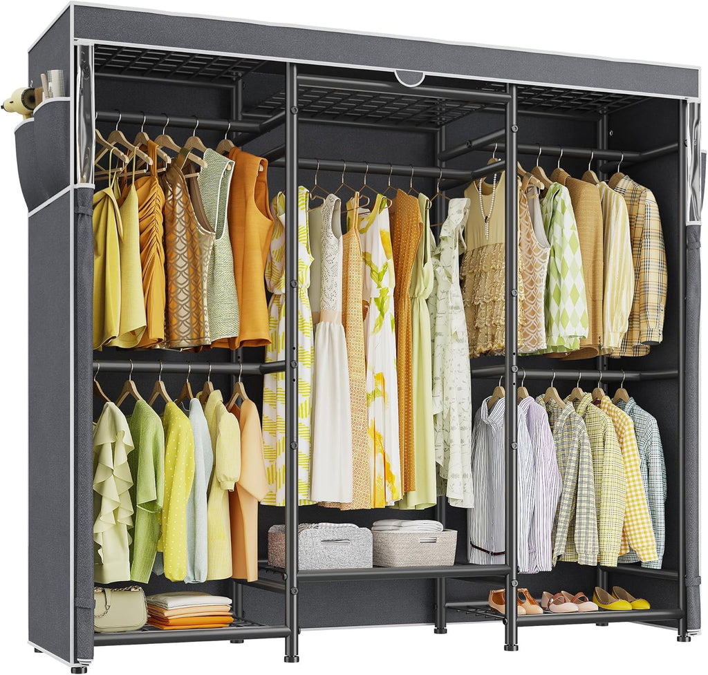 Raybee Clothes Rack with Cover Heavy Duty Clothing Racks for Hanging Clothes Adjustable Metal