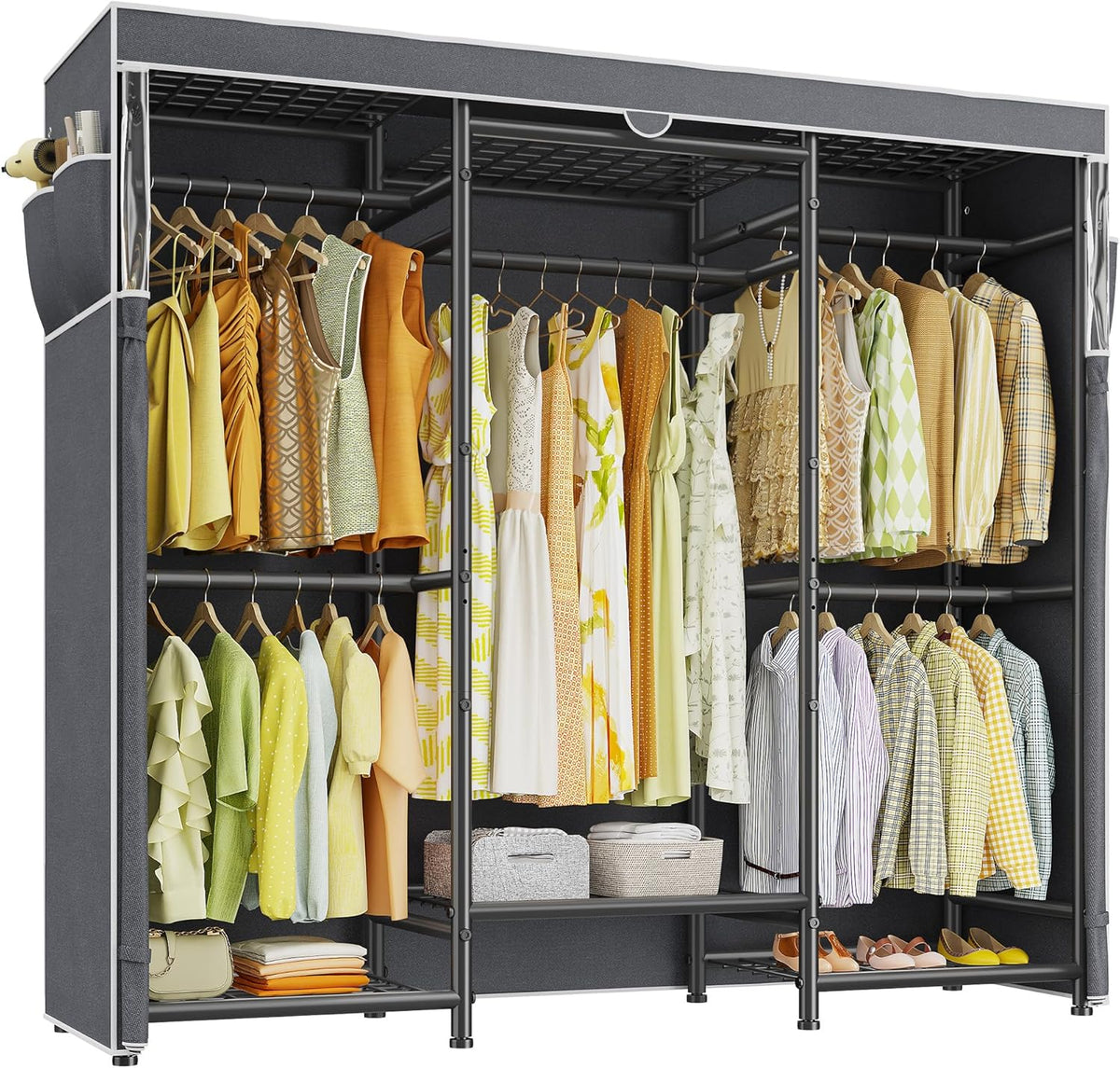 Raybee Clothes Rack with Cover Heavy Duty Clothing Racks for Hanging Clothes Adjustable Metal