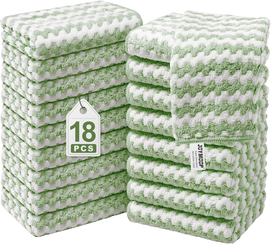 JOYMOOP Microfiber Cleaning Cloths – 18 Pack, 10" x 10", Green – Reusable, Lint-Free, Super