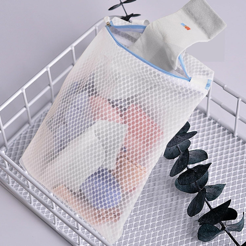 3 Pack Hanging Mesh Laundry Bags with S Metal Hooks,10x12 Inch Hanging Socks Laundry Bags, for