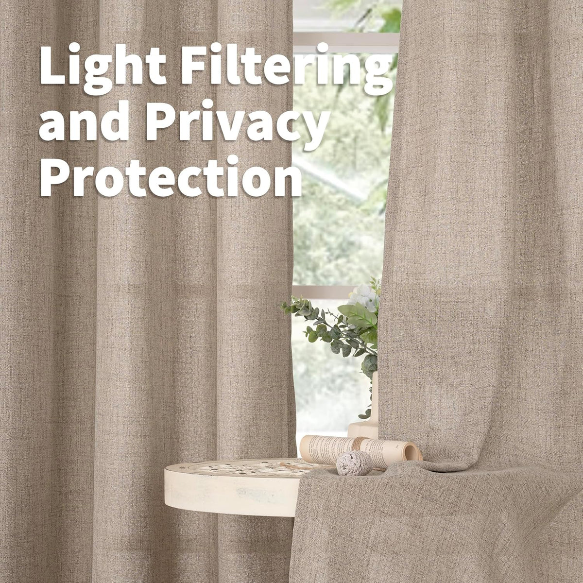YoungsTex Dark Oatmeal Linen Curtains 72 Inches Long for Living Room, Semi Sheer Window Drapes