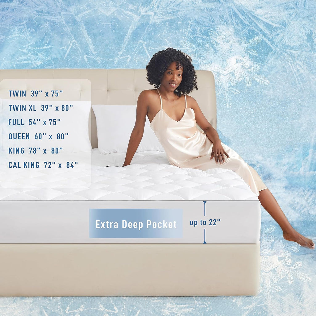 Sunflower Cooling Quilted Queen Mattress Protector, Mattress Pad Queen Chill Soft Mattress Cover