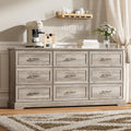 9 Drawer Dresser for Bedroom, 63" Wide Wooden Chest of Drawers, Rustic Farmhouse Dresser with Large