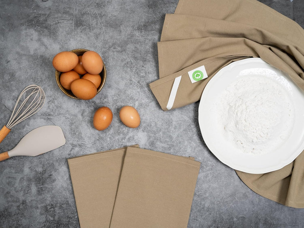Organic Cotton Beige Flour Sack Towels - 10 Pack, 27"x27", Highly Absorbent Beige Tea Towels