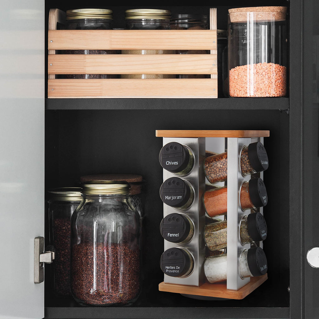 Kamenstein 16 Jar Warner Revolving Countertop Spice Rack Organizer with Lift & Pour Caps and Spices