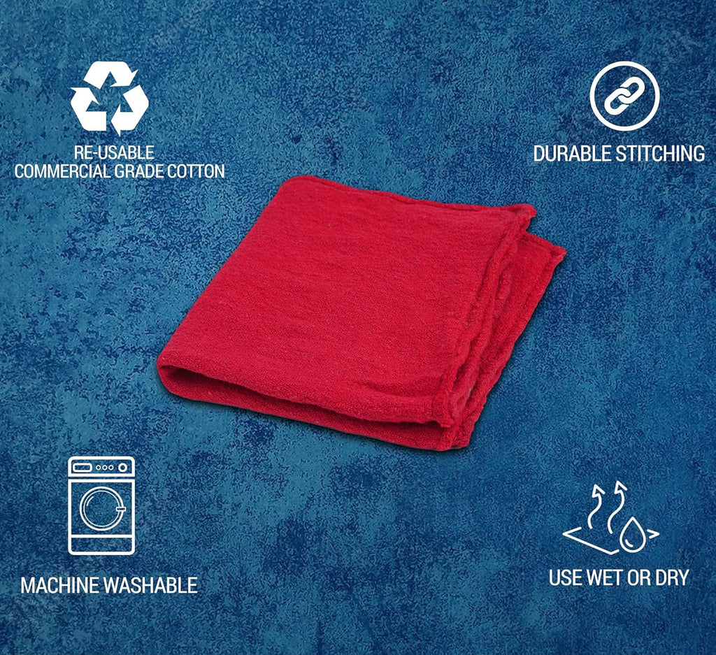 Cotton Shop Towels - Pack of 50 Cleaning Rags 12'' x 14'' - Super Soft and Absorbent Shop Rags for