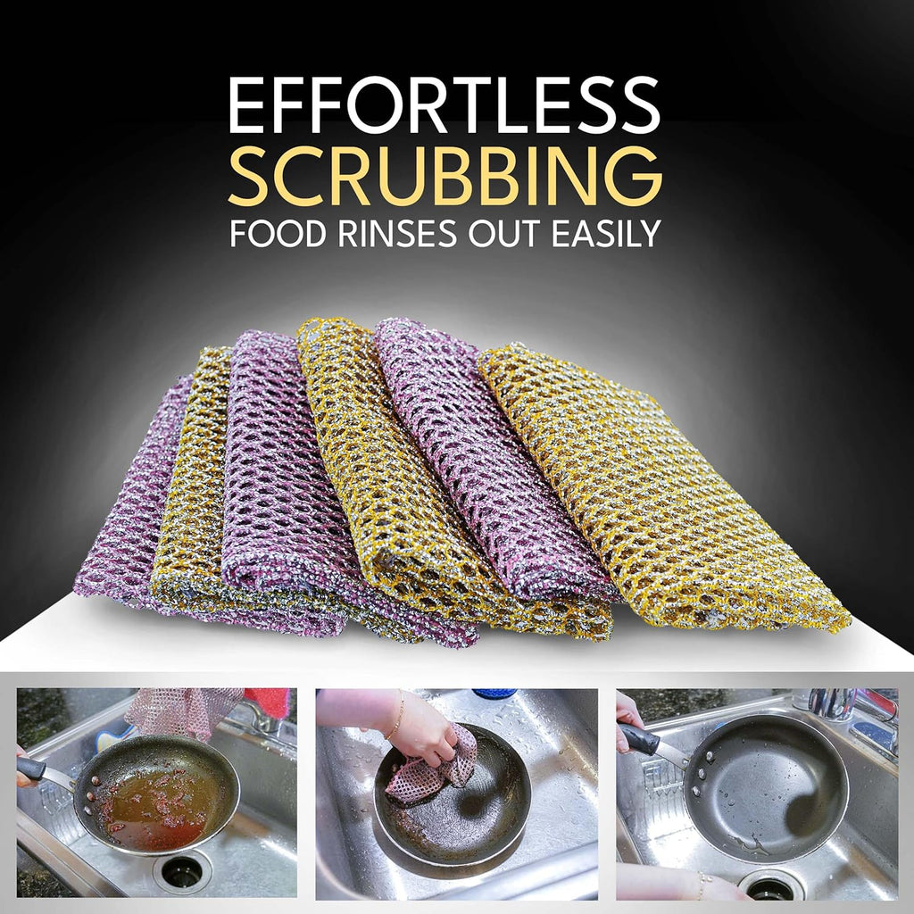 Heavy Duty Dish Scrubbers, Non-Scratch Scouring Pads - Odorless & Long Lasting Mesh Dish Cloth