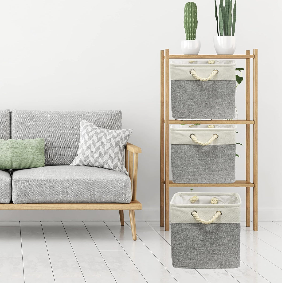 SIMPLE HOUSEWARE Fabric Storage Cubes, 13" x 13" Storage Bin, 3 Pack, Gray