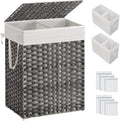 SONGMICS Laundry Hamper with Lid, 90L Clothes Hamper with 2 Removable Liner Bags, 6 Mesh Bags