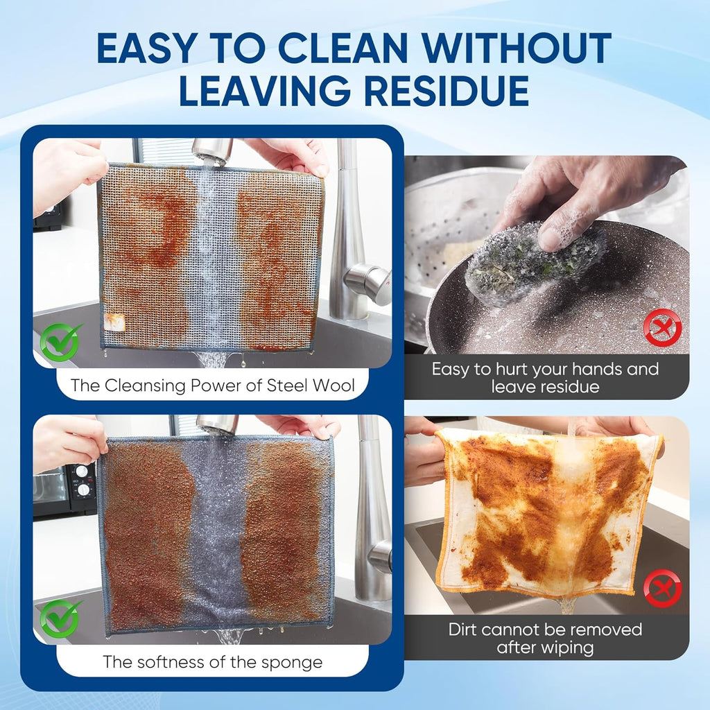 Forggon10 Pcs New Upgrade 2-Layer Non Scratch Wire Dishcloth,Wire Dishwashing Rag, Non-Scratch Wire