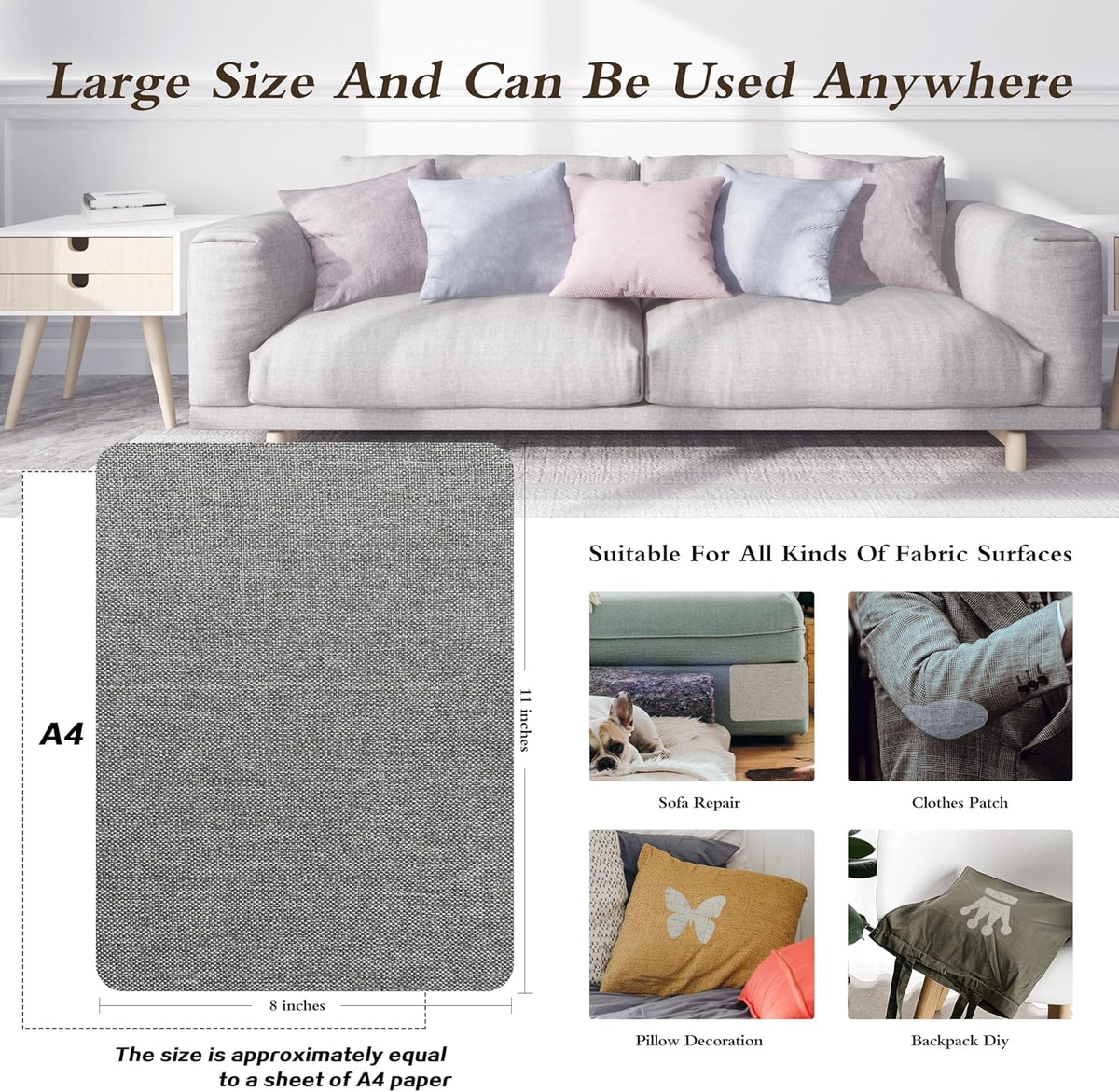 KING MOUNTAIN Coarse Linen Repair Patches, Self-Adhesive Linen Fabric Patches, 8X11 inch 2 PCS