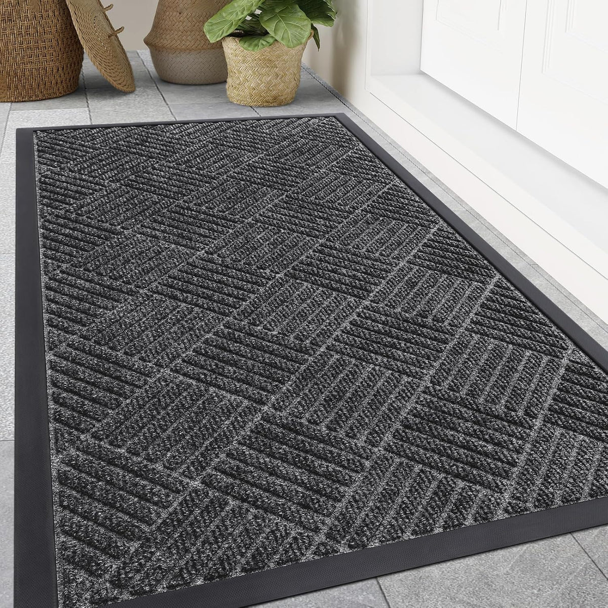 Smiry Front Door Mat Outside Entrance, Heavy Duty Outdoor Indoor Mat, Natural Rubber Doormat, Non