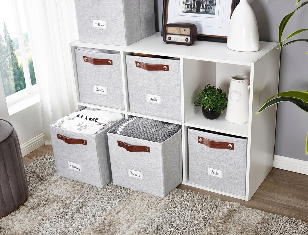 DECOMOMO Storage Bins, Cube Storage Bin with Labels, Fabric Storage Cubes for Shelves (11" / 6pcs