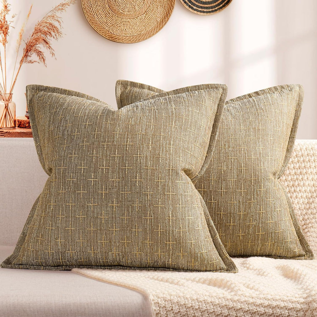 ZWJD Pillow Covers 18x18 Set of 2 Soft Polyester Textured Pillow Covers with Stylish Flange Edge