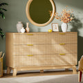 Fluted Dresser with 6 Drawers, 54" Wide Modern Chest of Drawers with Metal Handle, Wooden Dresser