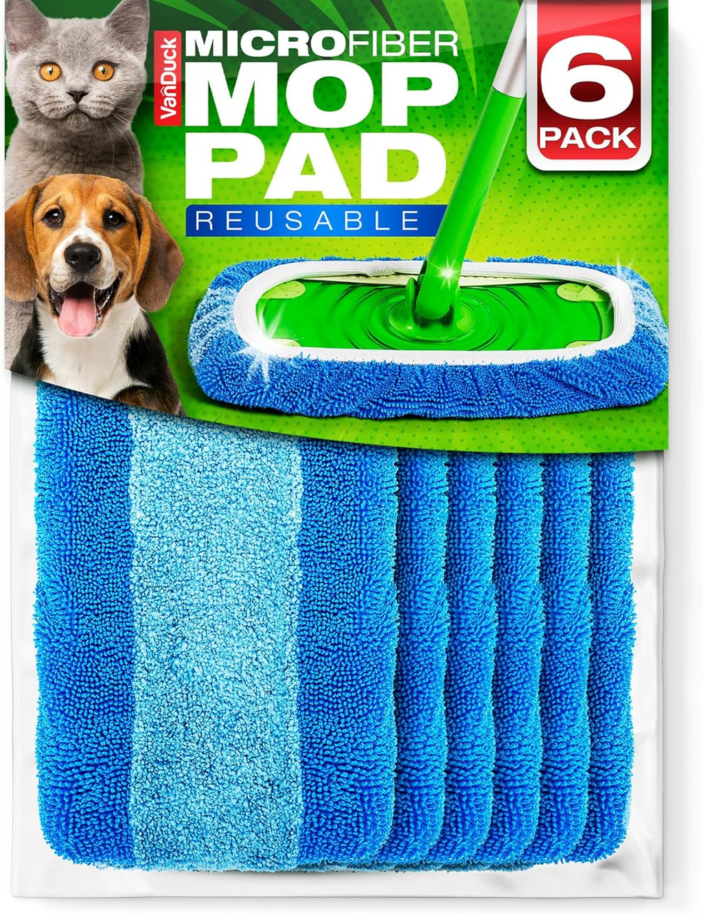 VanDuck Reusable Pet Heavy Duty Mop Pads Compatible with Swiffer Sweeper (6-Pack) - Washable