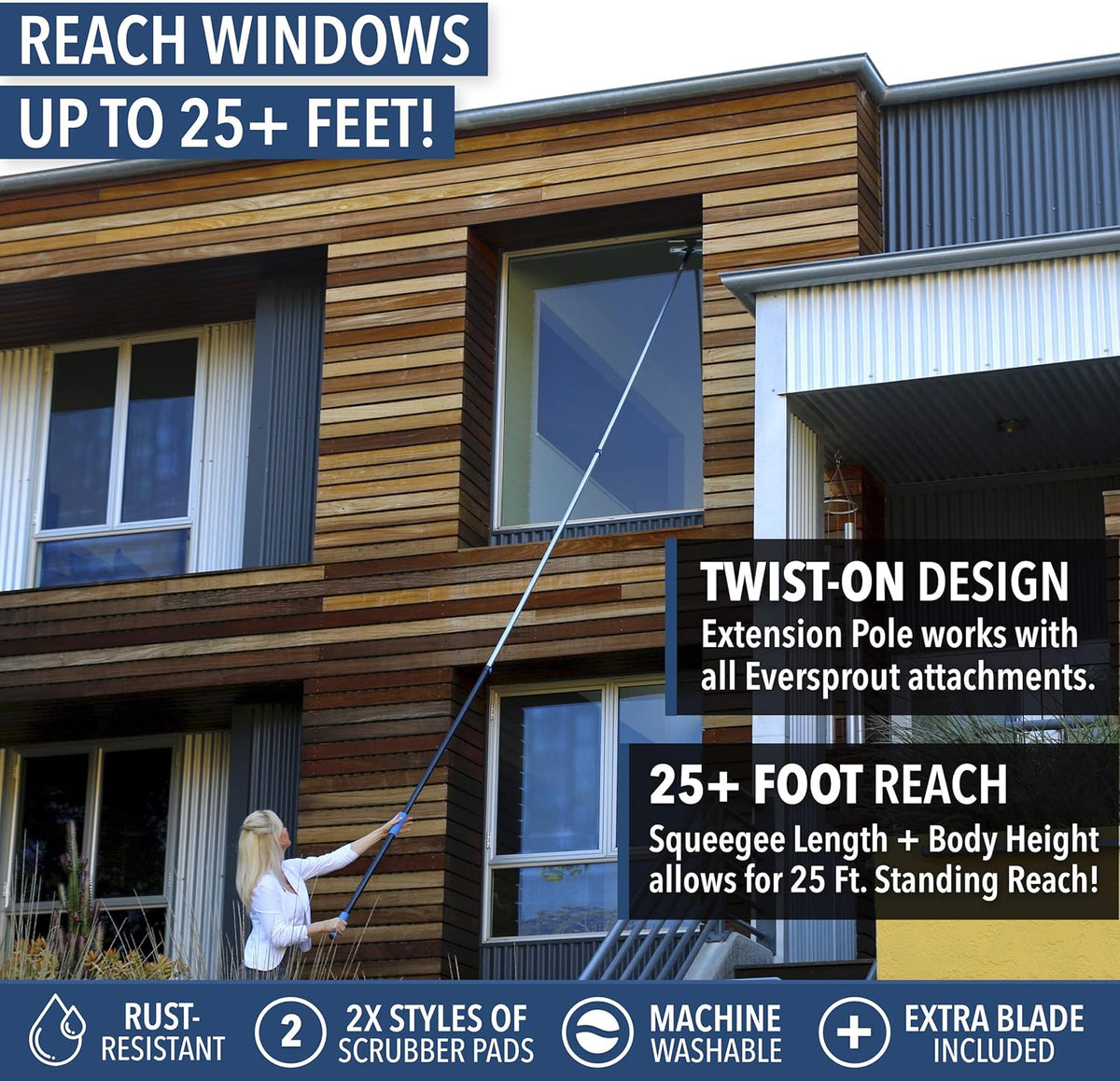 EVERSPROUT 7-to-20 Foot Swivel Squeegee & Microfiber Glass Window Scrubber, Window Squeegee &