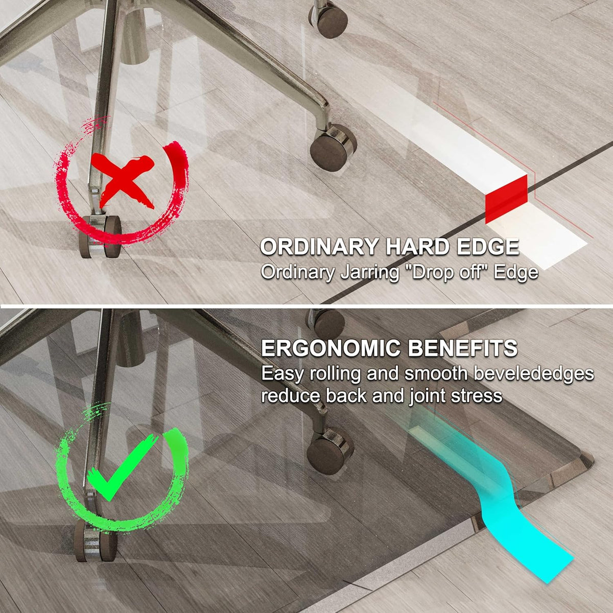 Beveled Edge Irregular Office Chair Mat with Lip for Carpet or Hardwood Floor Crystal Gray 48" x
