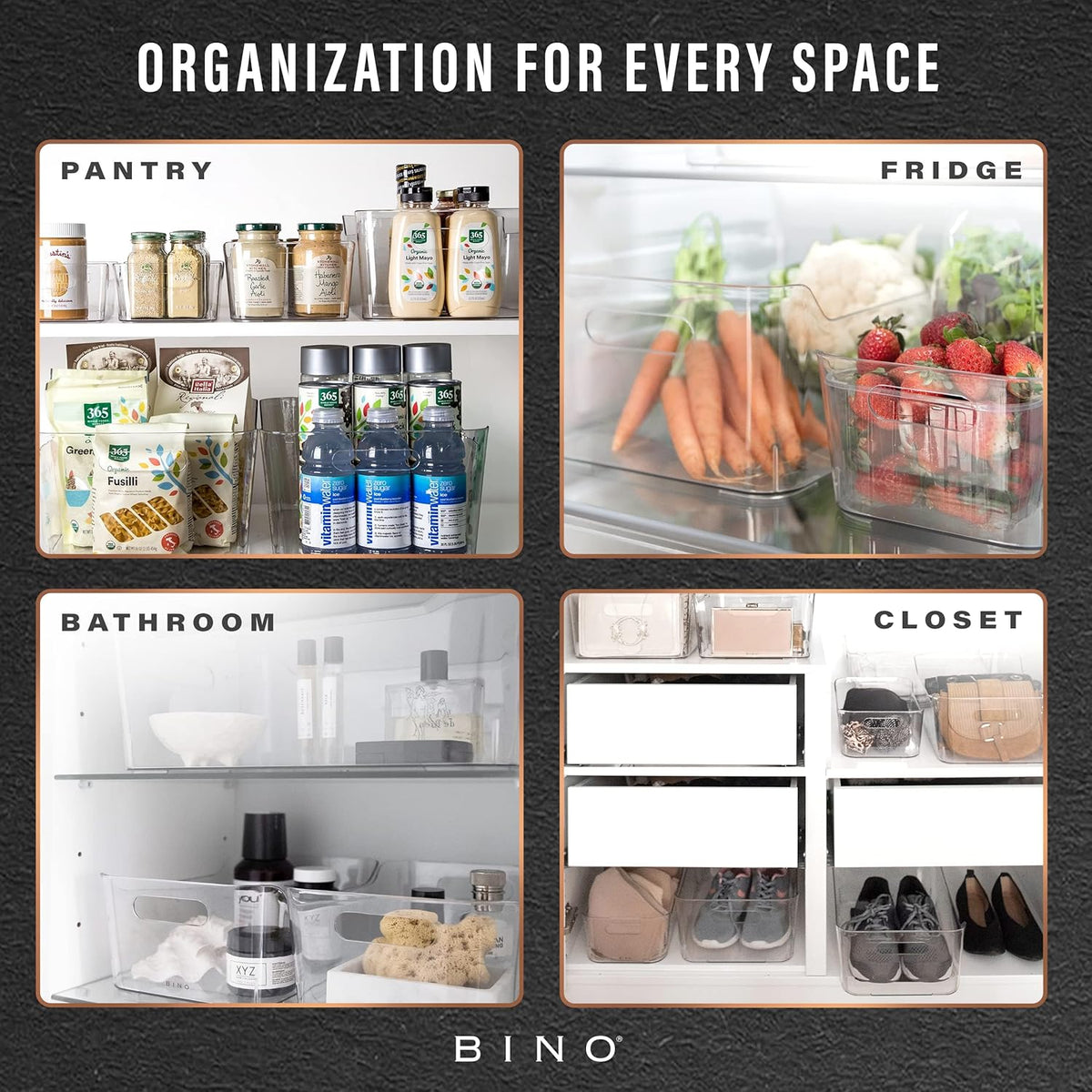 BINO | Plastic Organizer Bins, X-Small - 4 Pack | THE SOHO COLLECTION | Multi-Use Organizer Bins |
