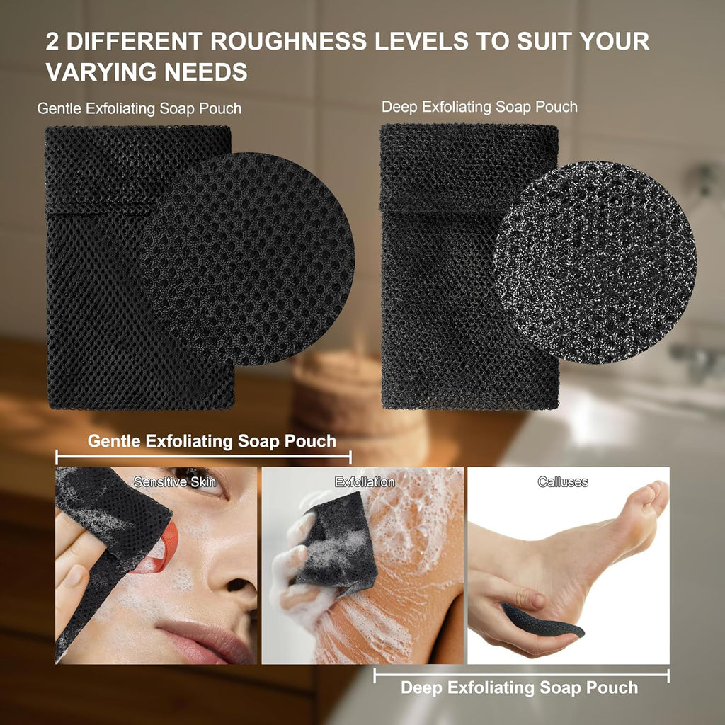 2 Pack Soap Bag Different Roughness Deep and Gentle,Bar Soap Pouch Saver Pocket,Body Scrubber